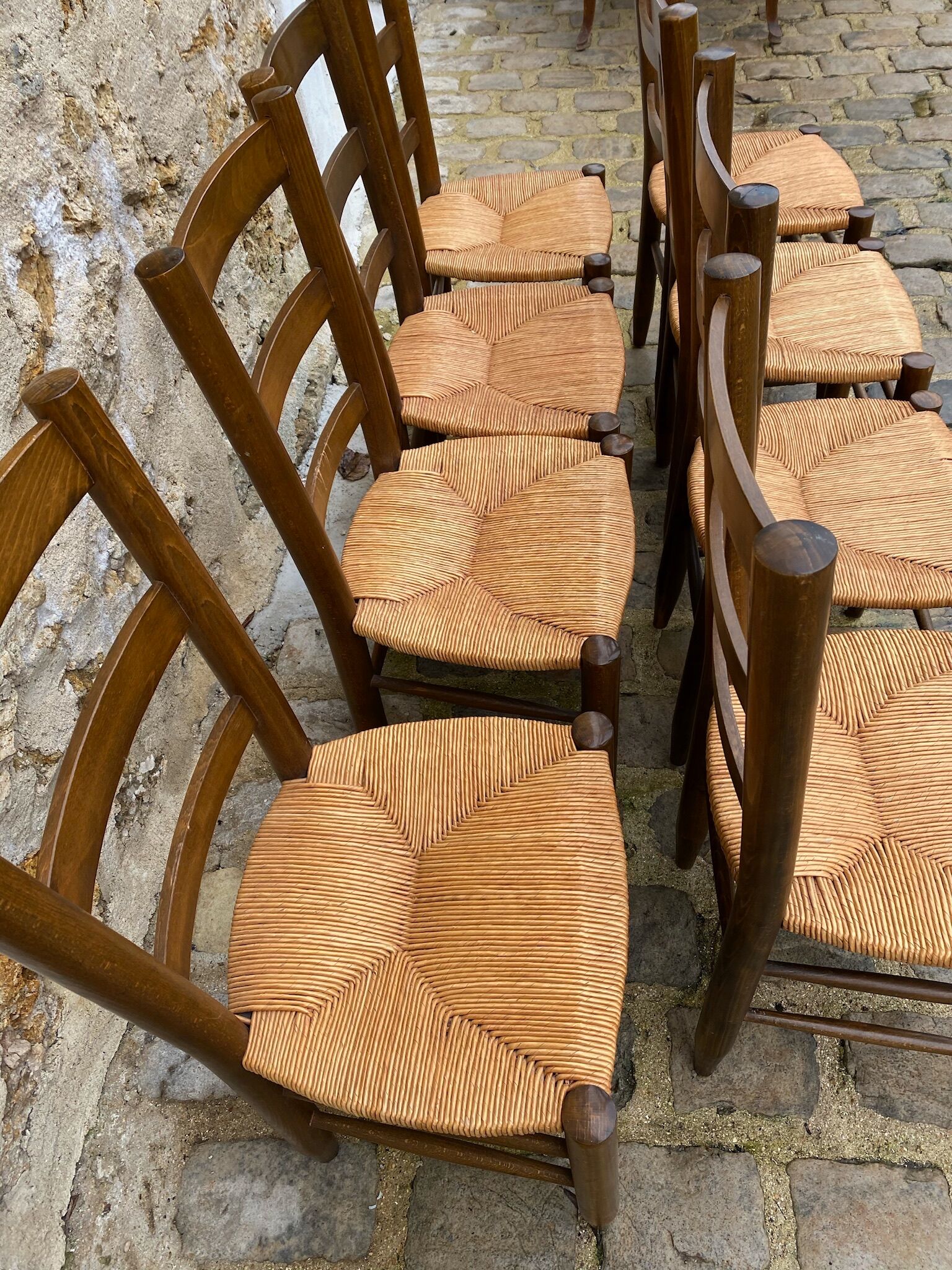Series of eight mulched chairs