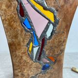 Carved wooden lamp and stained glass