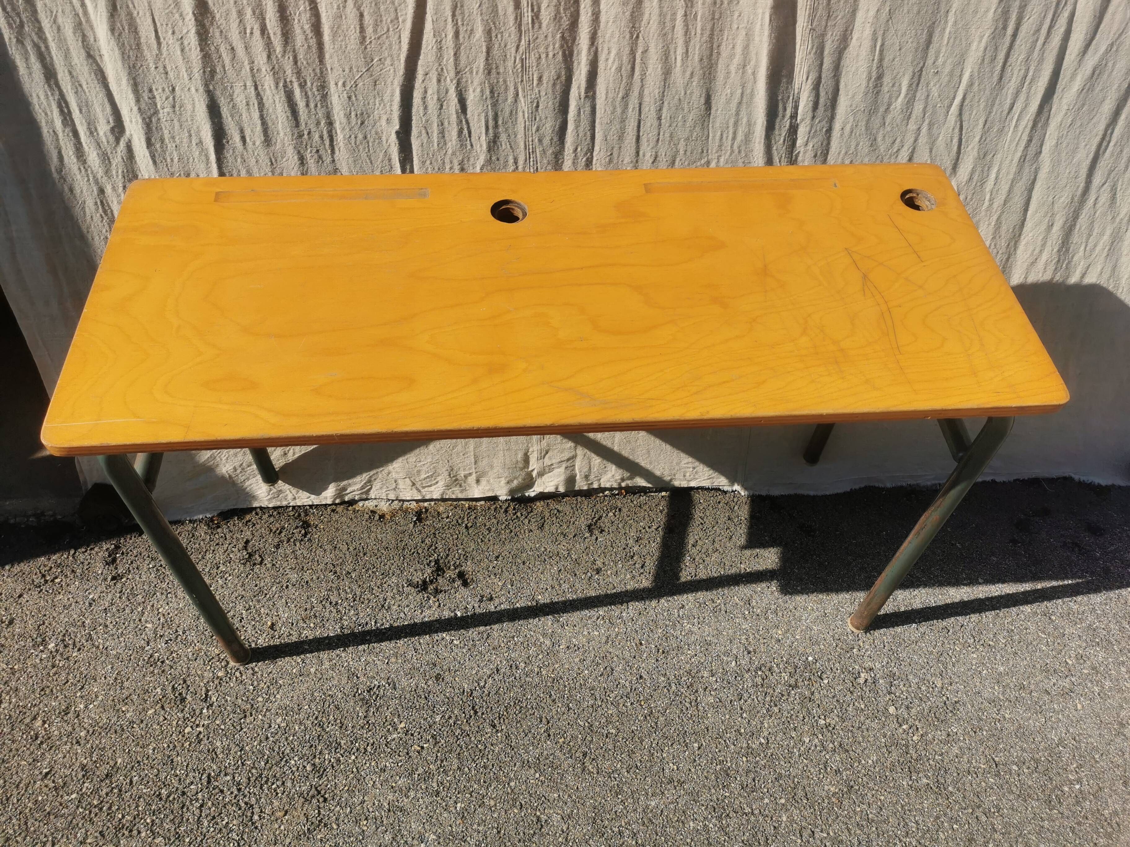 Vintage 2-seater desk with large metal locker