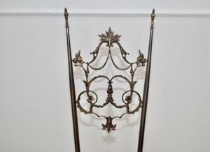 Hollywood regency style brass & velvet chiavarine side chairs, set of 2