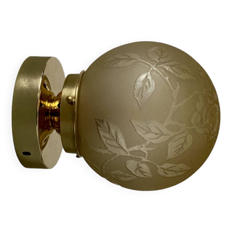 Vintage art deco globe wall or ceiling light in yellow frosted glass