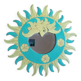Yellow green wooden sun mirror