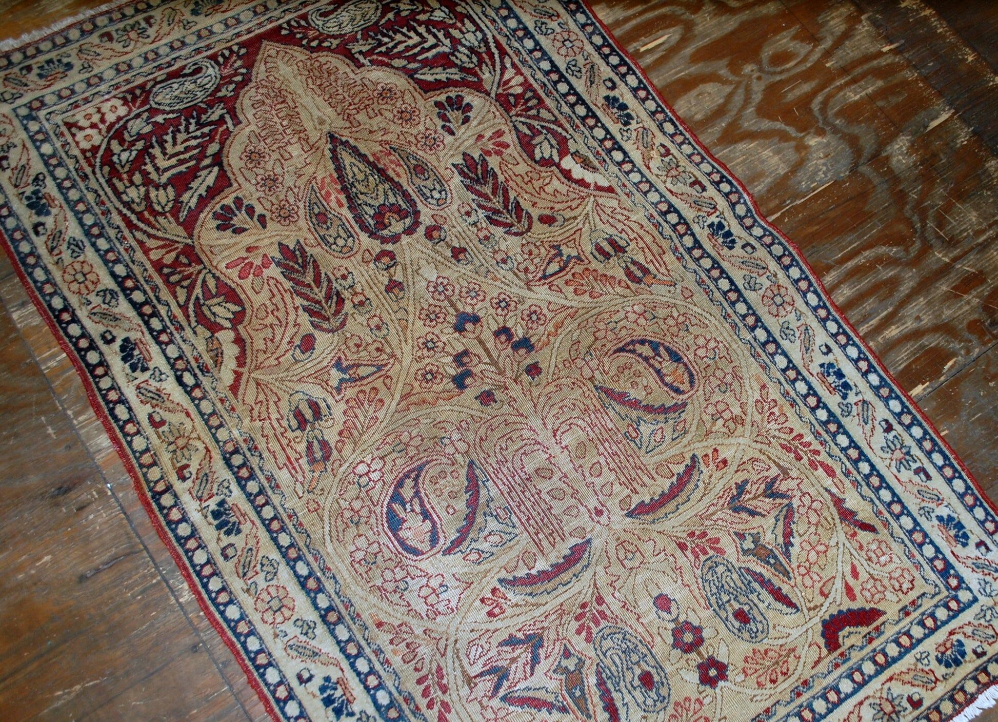 Tapis persan Kerman Lavar antique fait main 90 cm x 146 cm années 1880