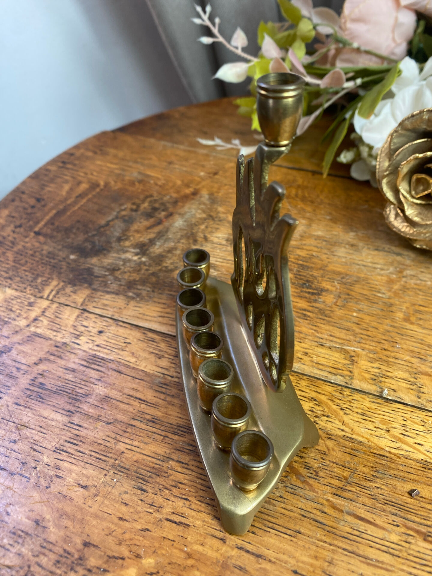 Chandelier, brass Hanukkah menorah