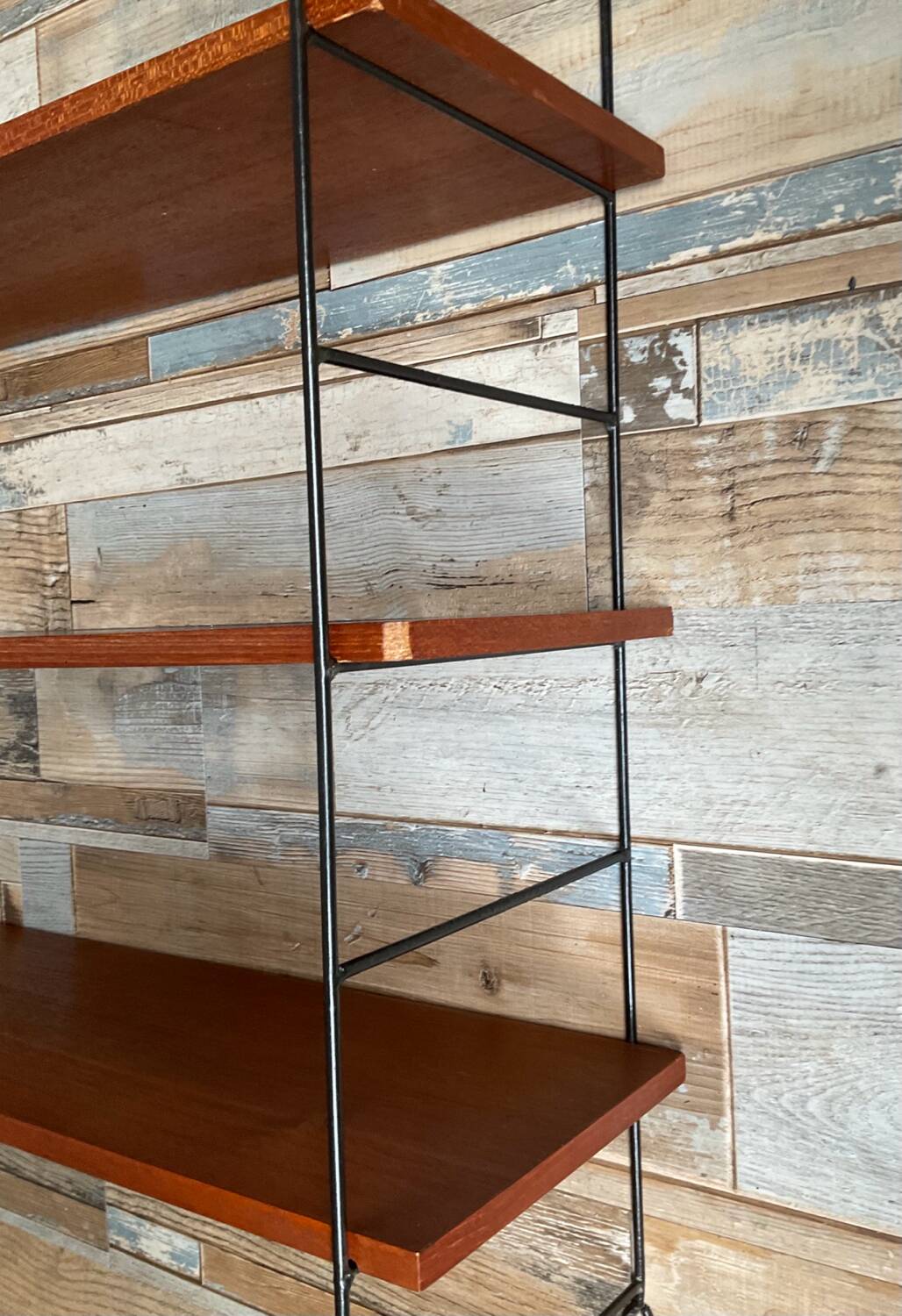 Vintage teak and metal shelf from the 60s