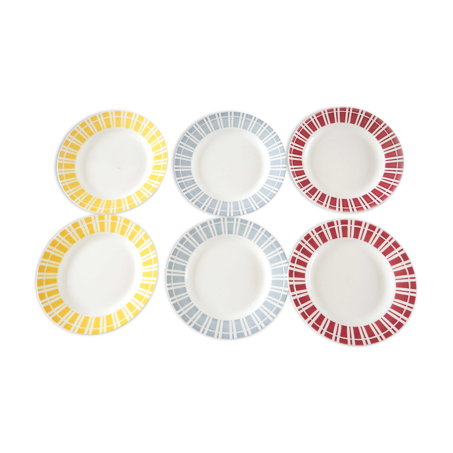 6 multicolored Digoin flat plates