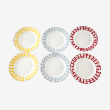 6 assiettes plates Digoin multicolores