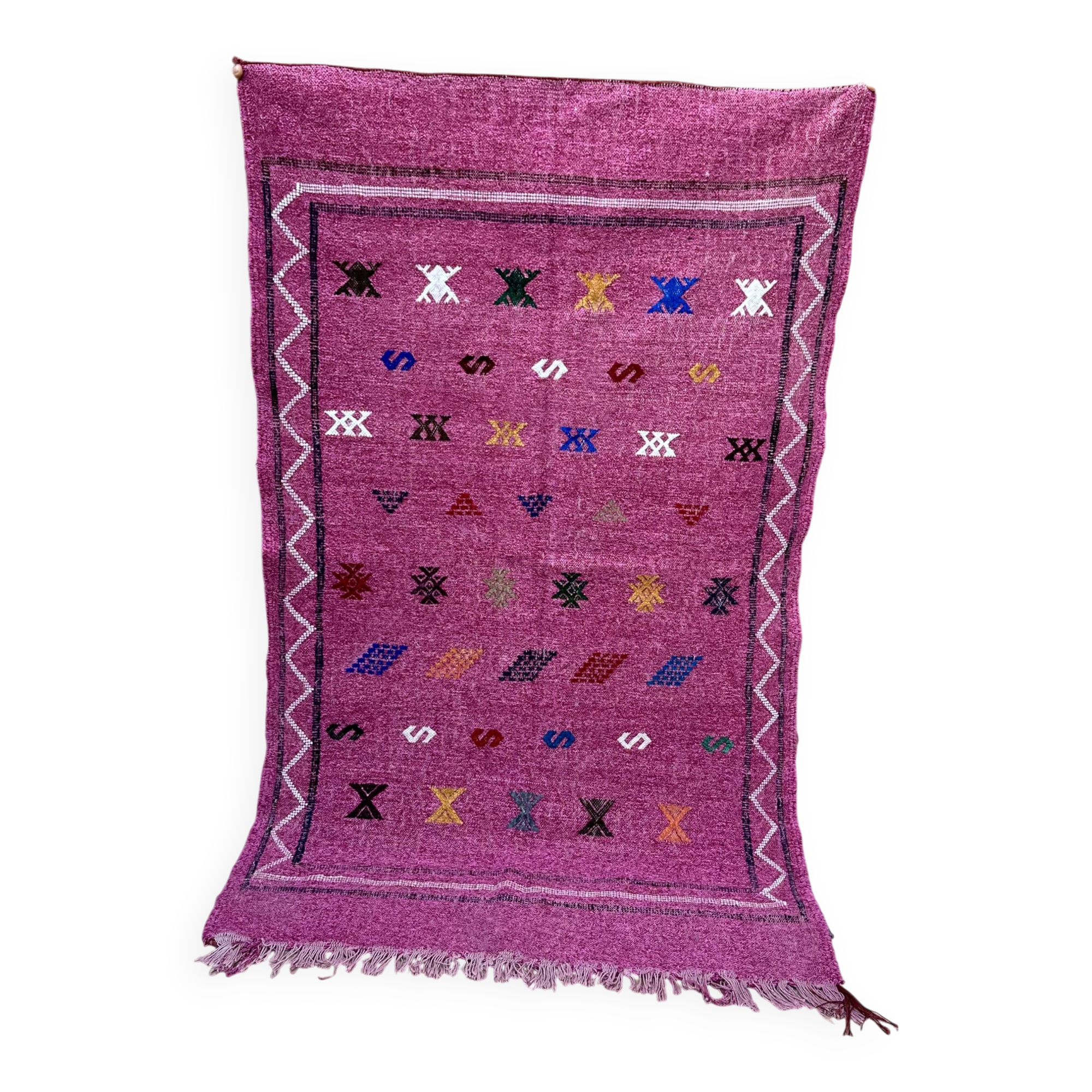 Handmade Berber wool rug: Moroccan Kilim Boho floor rug