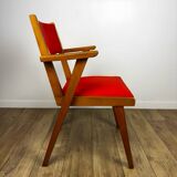 Pair of Scandinavian bridge armchairs in wood and vinyl from the 1950s.