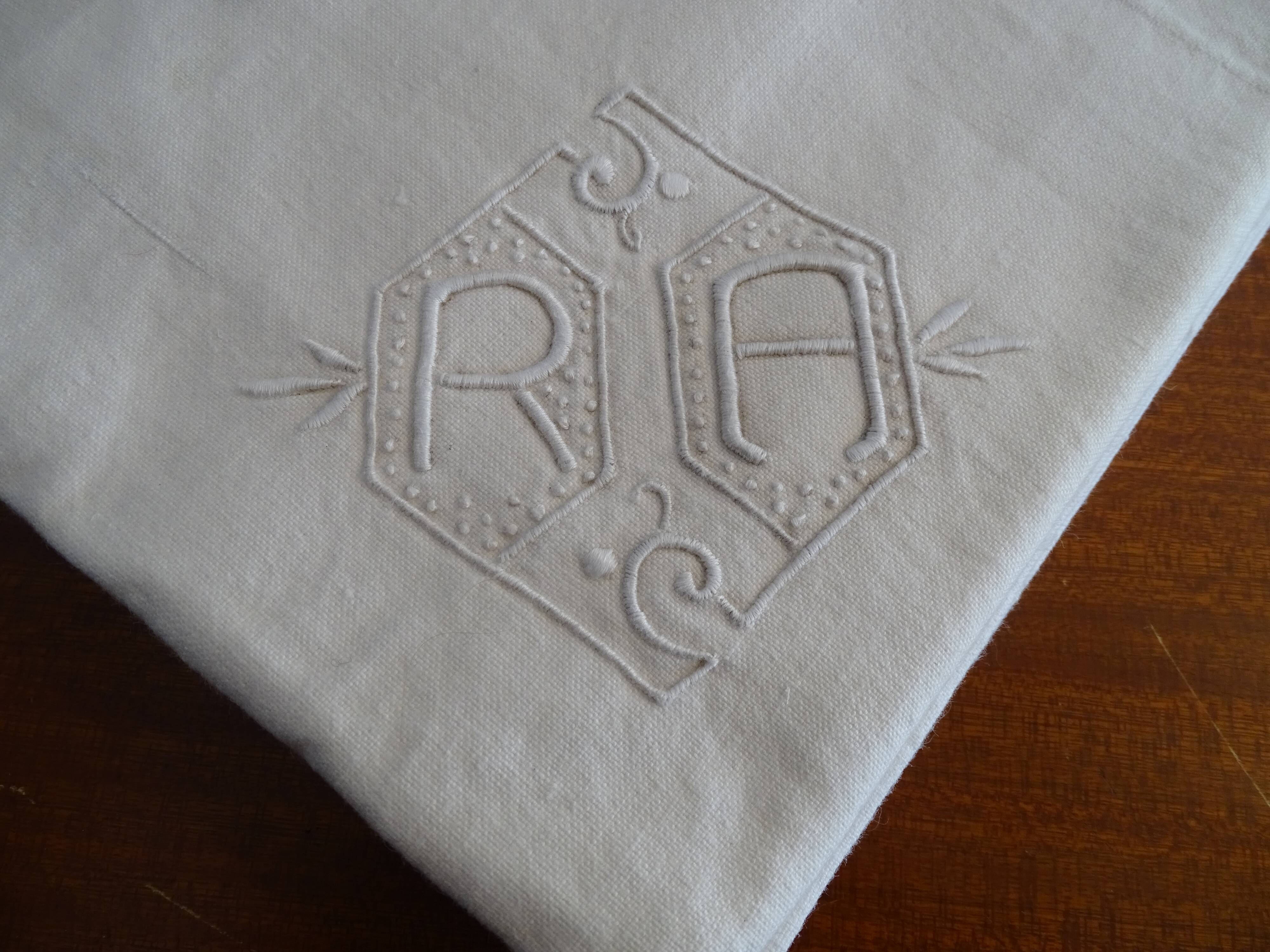 2 old R.A embroidered pillowcases in 73cm by 73cm cotton