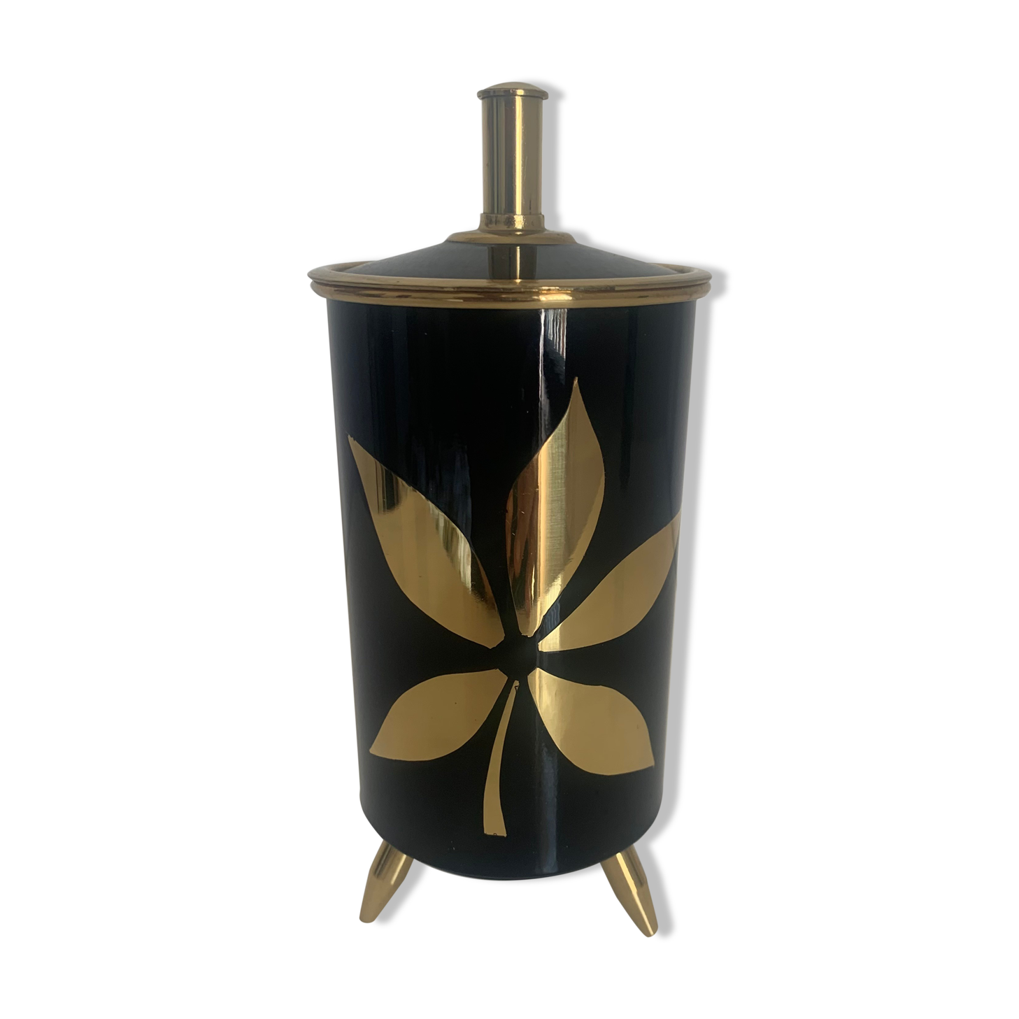 Vintage cigarette holder 1960 tripod black gold box - 16 x 7 cm