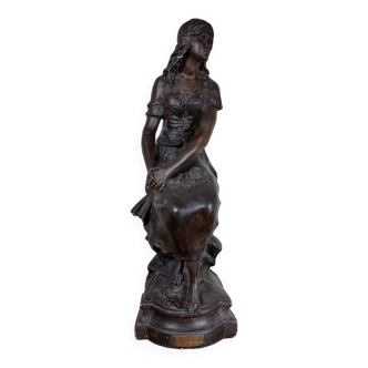 Graziela by Moreau: Very large bronze-patinated plaster statue from the 19th century (89cm)