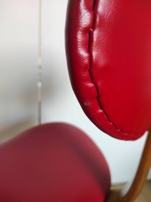 Chaise vintage Bow-Wood par Steiner - assise rouge et bois foncé