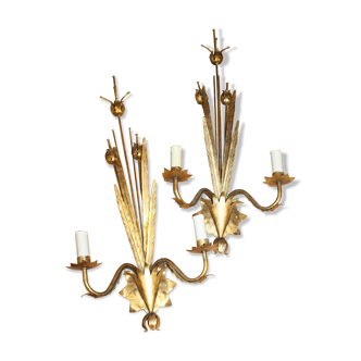 Golden floral wall lamps