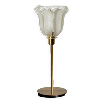Table lamp with an old translucent lampshade, art deco style