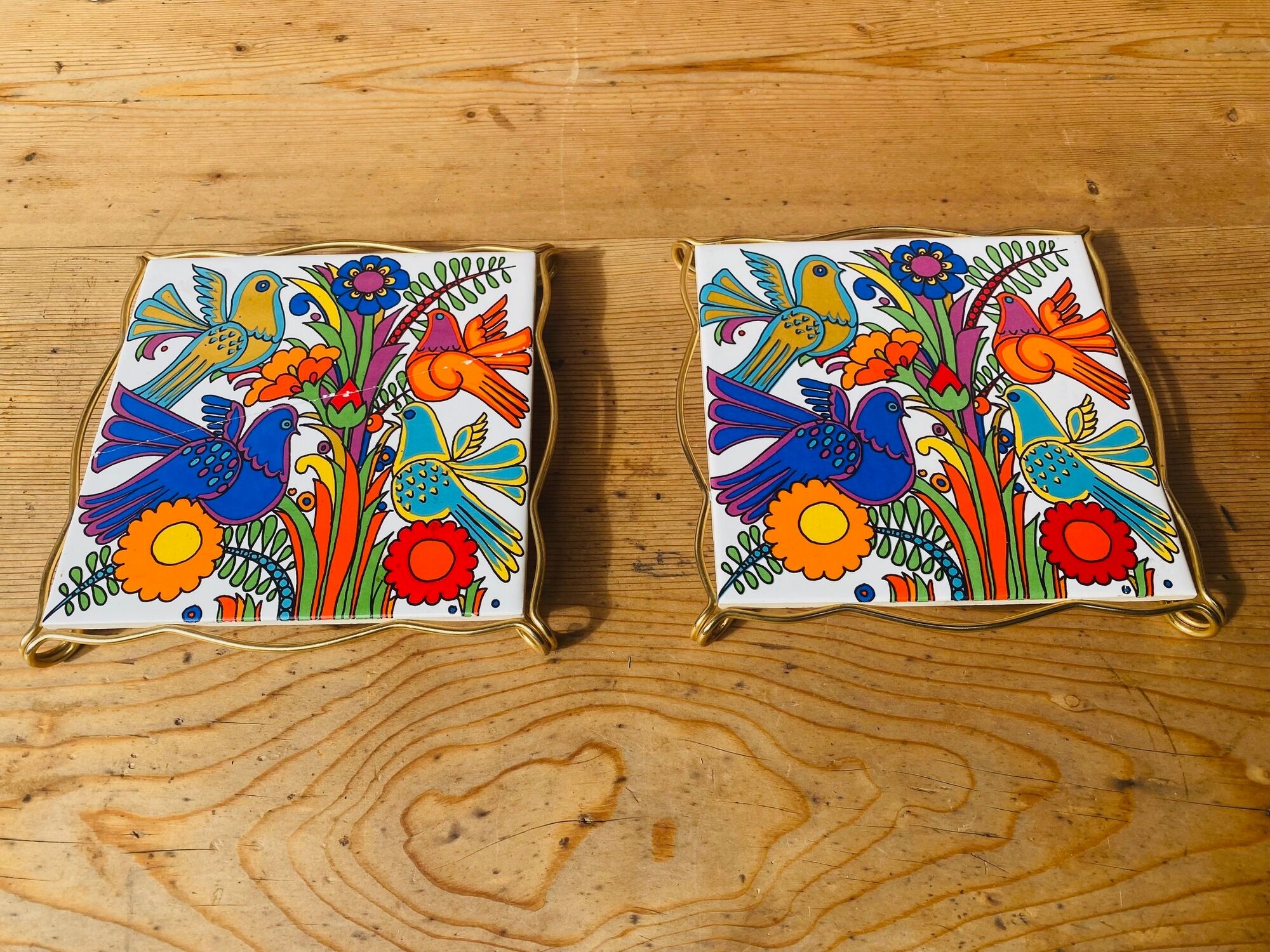 Duo of underwear acapulco villeroy and boch in brass and earthenware 1970s.