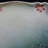 Art Nouveau plate in earthenware decorated with green and pink flowers 1900