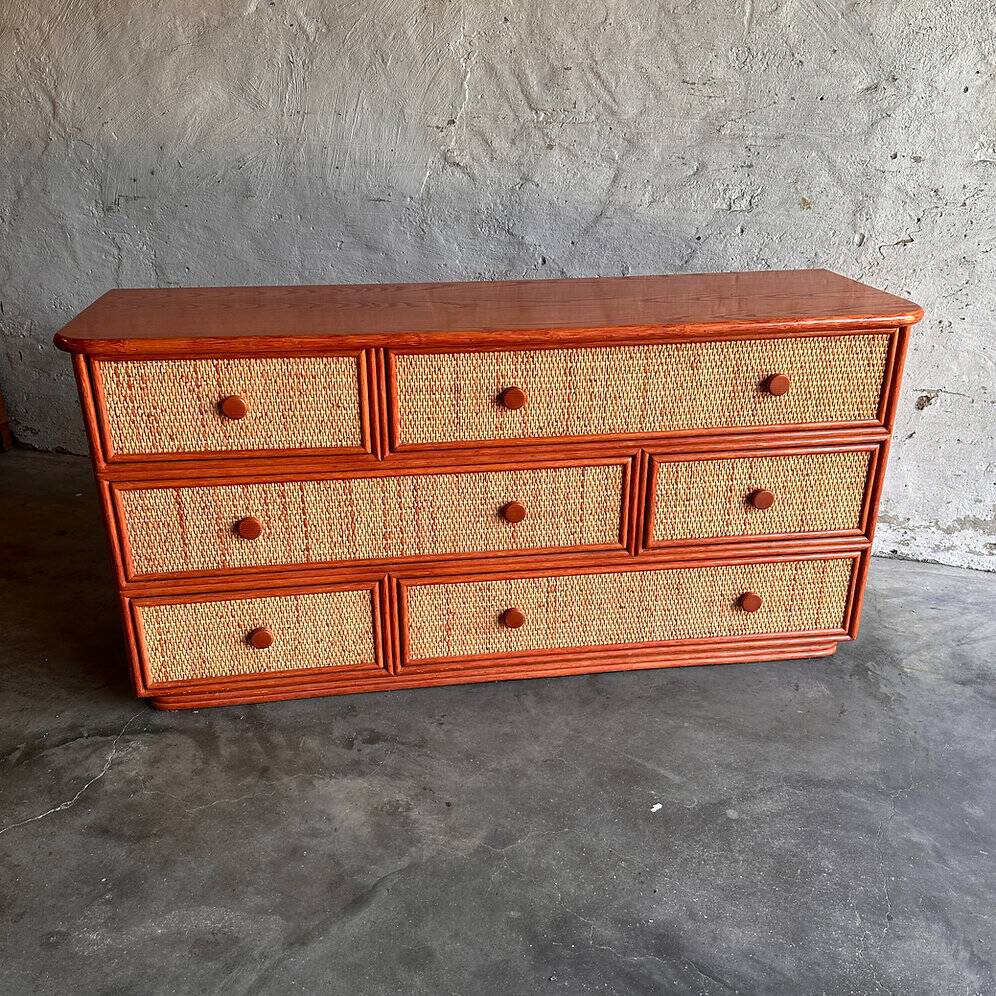 Vintage Maugrion rattan bamboo chest of drawers for Roche Bobois