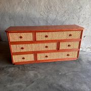Commode vintage en rotin et bambou Maugrion pour Roche Bobois