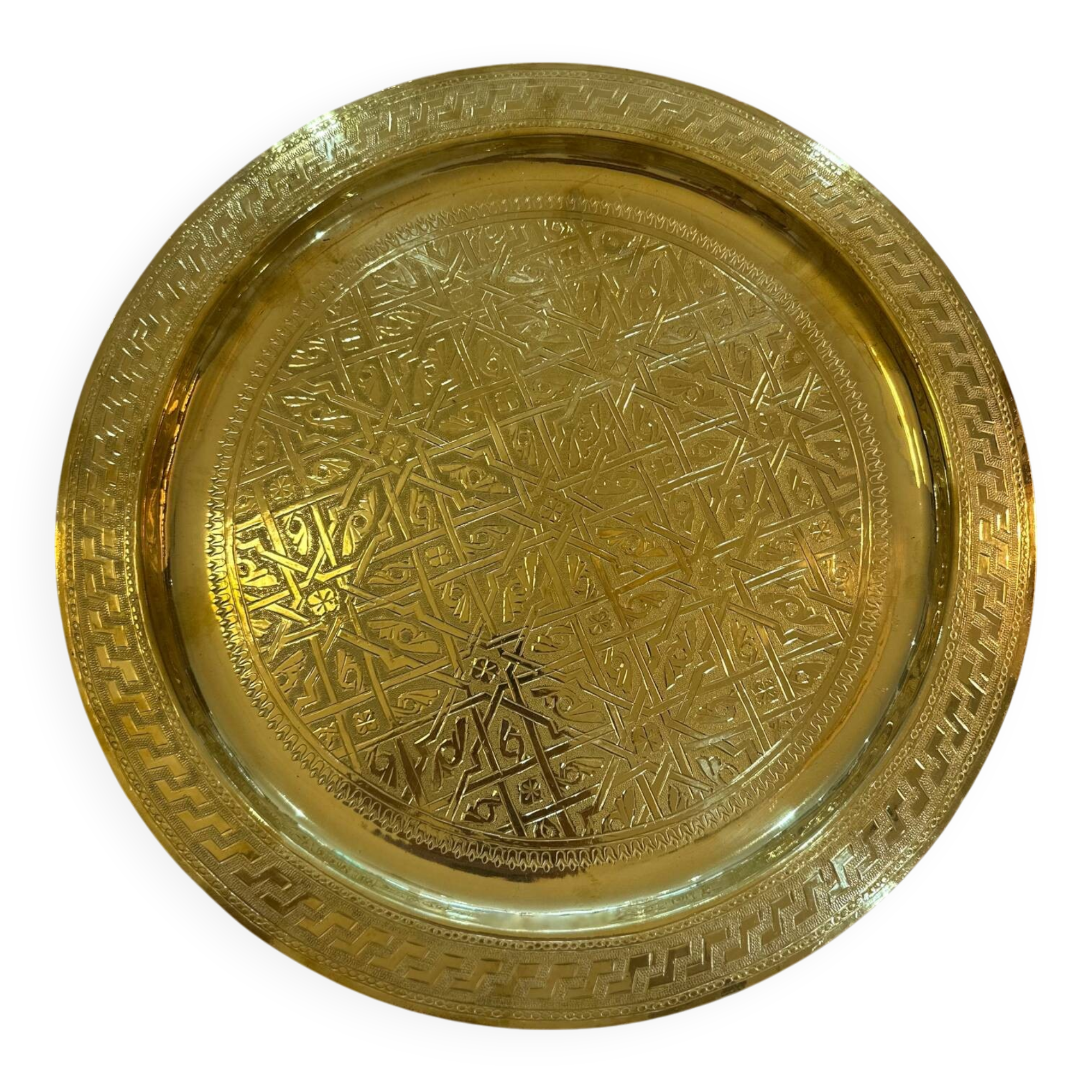 Moroccan tea tray gilded brass engraved oriental 40 cm