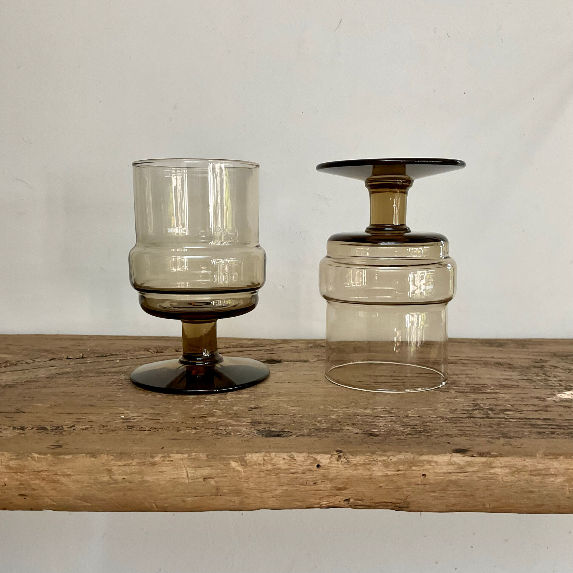 4 vintage smoked glass glasses "Willem Heesen"