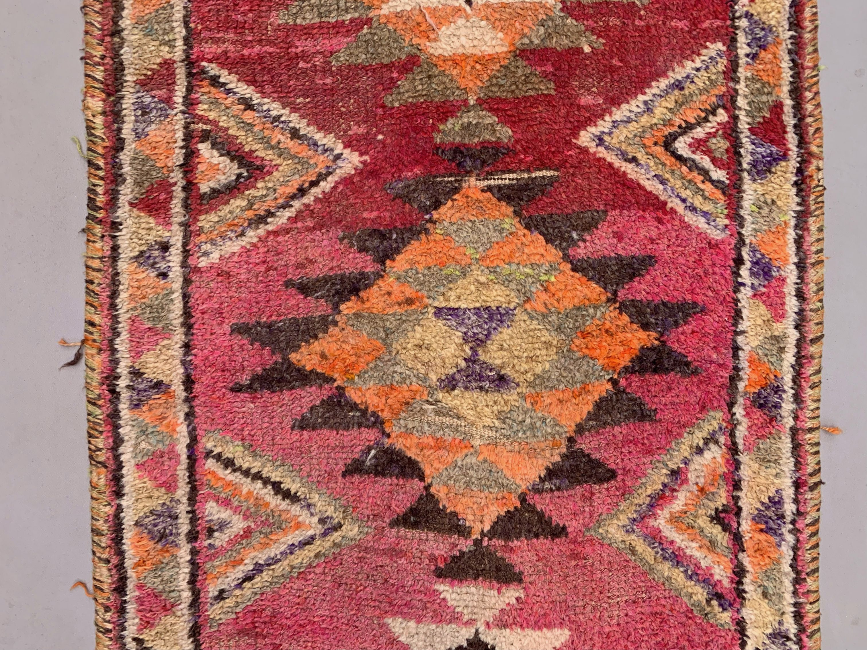 Vintage turkish  tribal runner 385x85 cm veg dye wool rug tribal, handmade