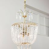 Vintage Italian Crystal and Gilt Metal Chandelier, 1980s