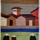 Tapisserie murale péruvienne tissée main, scène de village andin, 110 cm