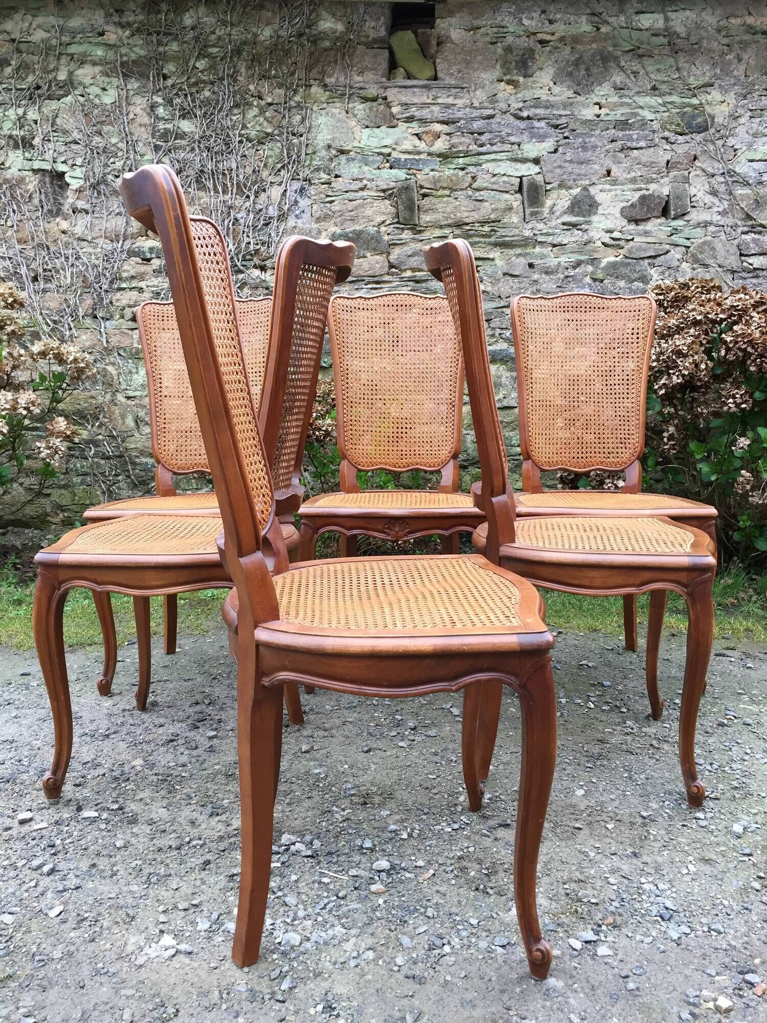 Vintage regency cherry chairs with canned backrests and seats