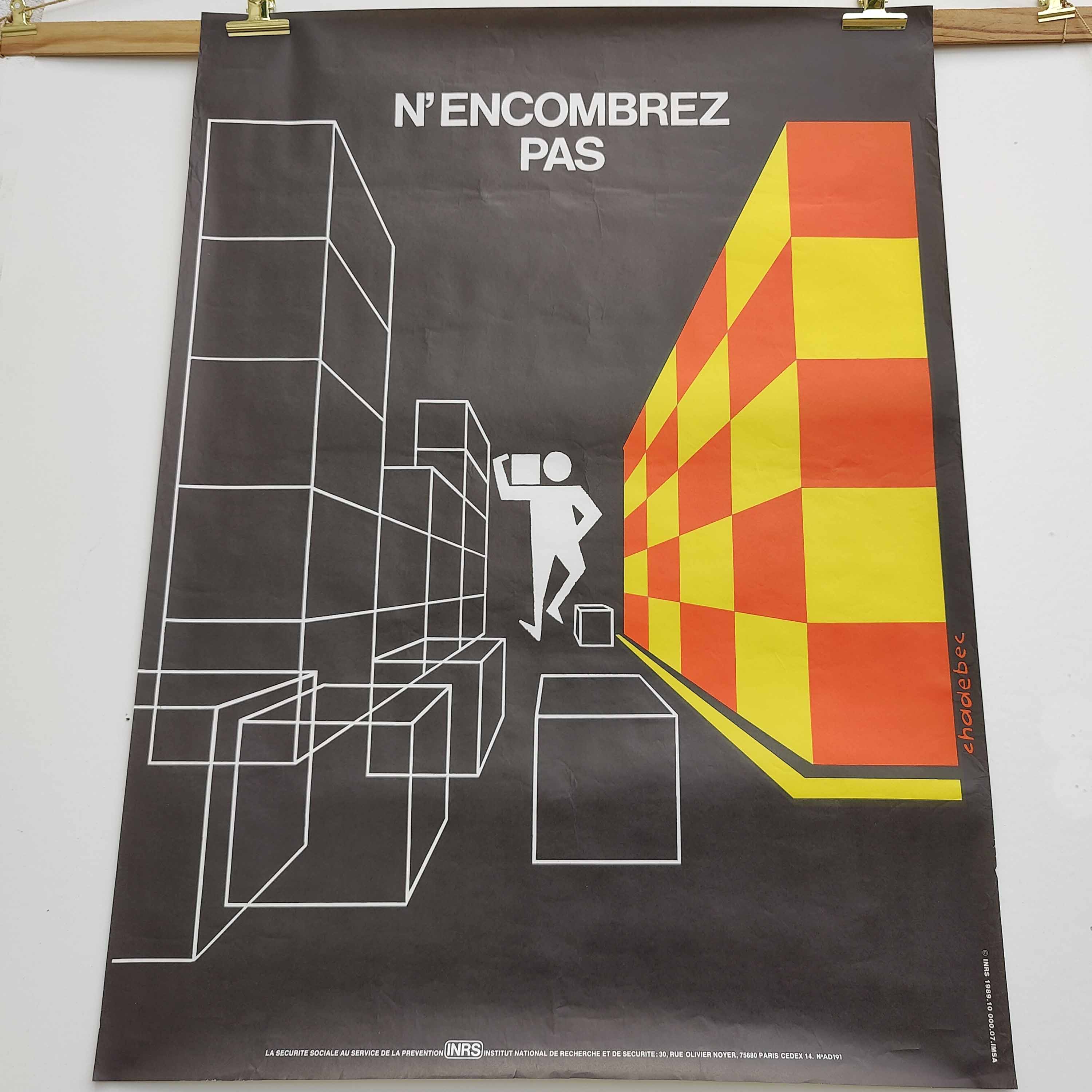 Vintage poster INRS 1989 graphics Chadebec