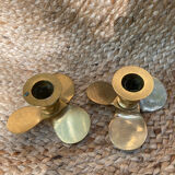 Pair of brass candle holders, helix shape