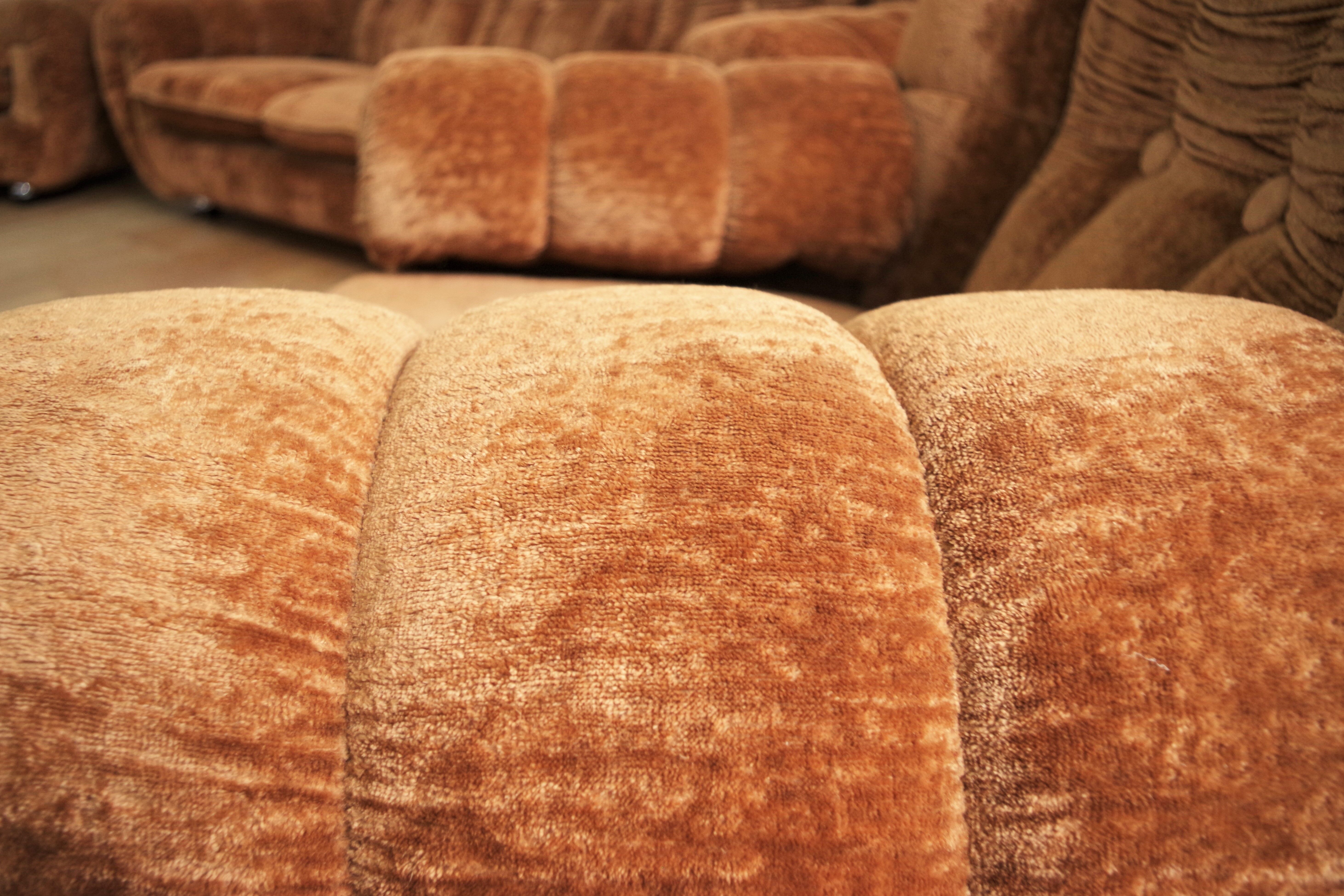 Velvet armchairs and sofa, 1970s, set of 3