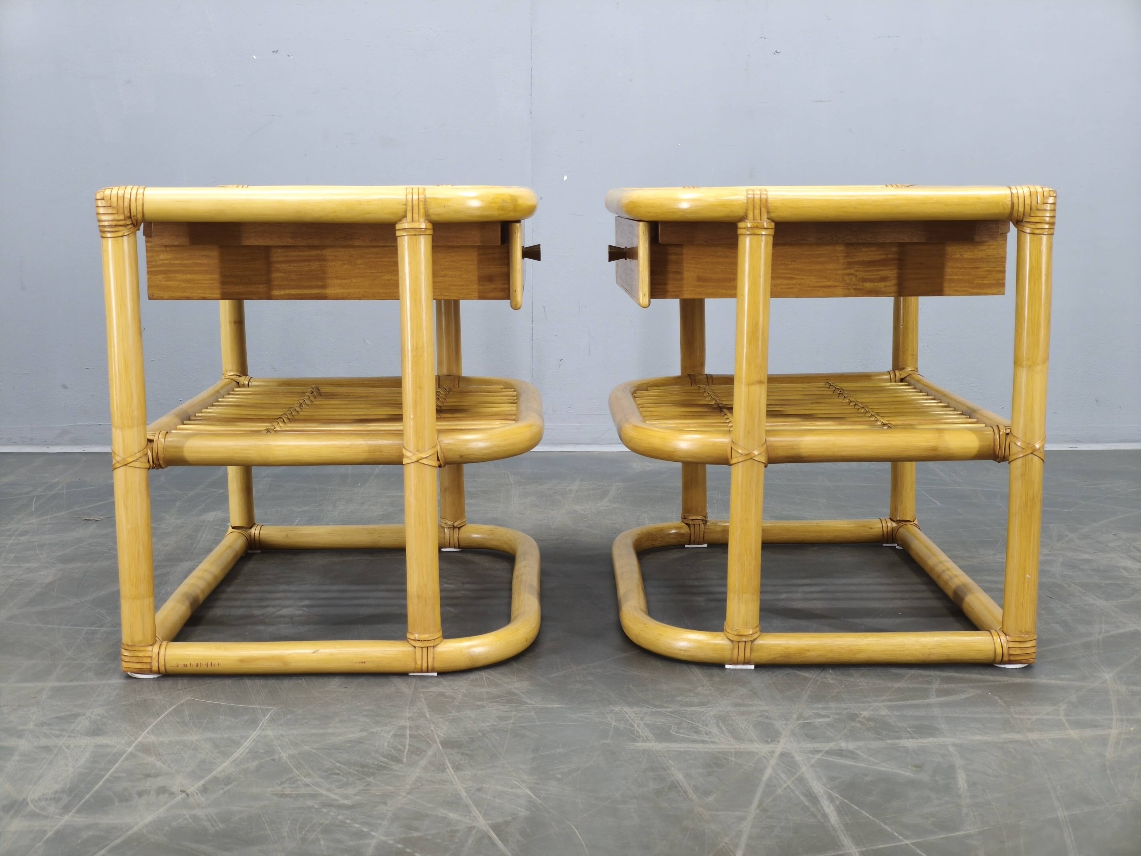 Pair of bamboo bedside tables by Kenneth Bergenblad for DUX, 1960s