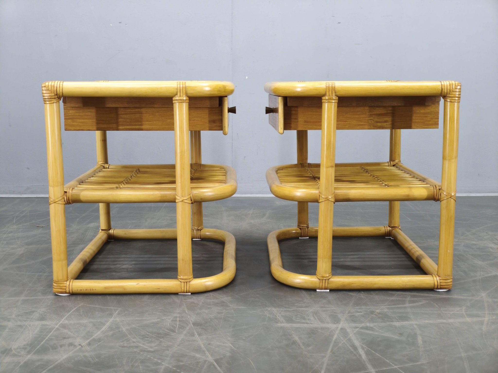Pair of bamboo bedside tables by Kenneth Bergenblad for DUX, 1960s