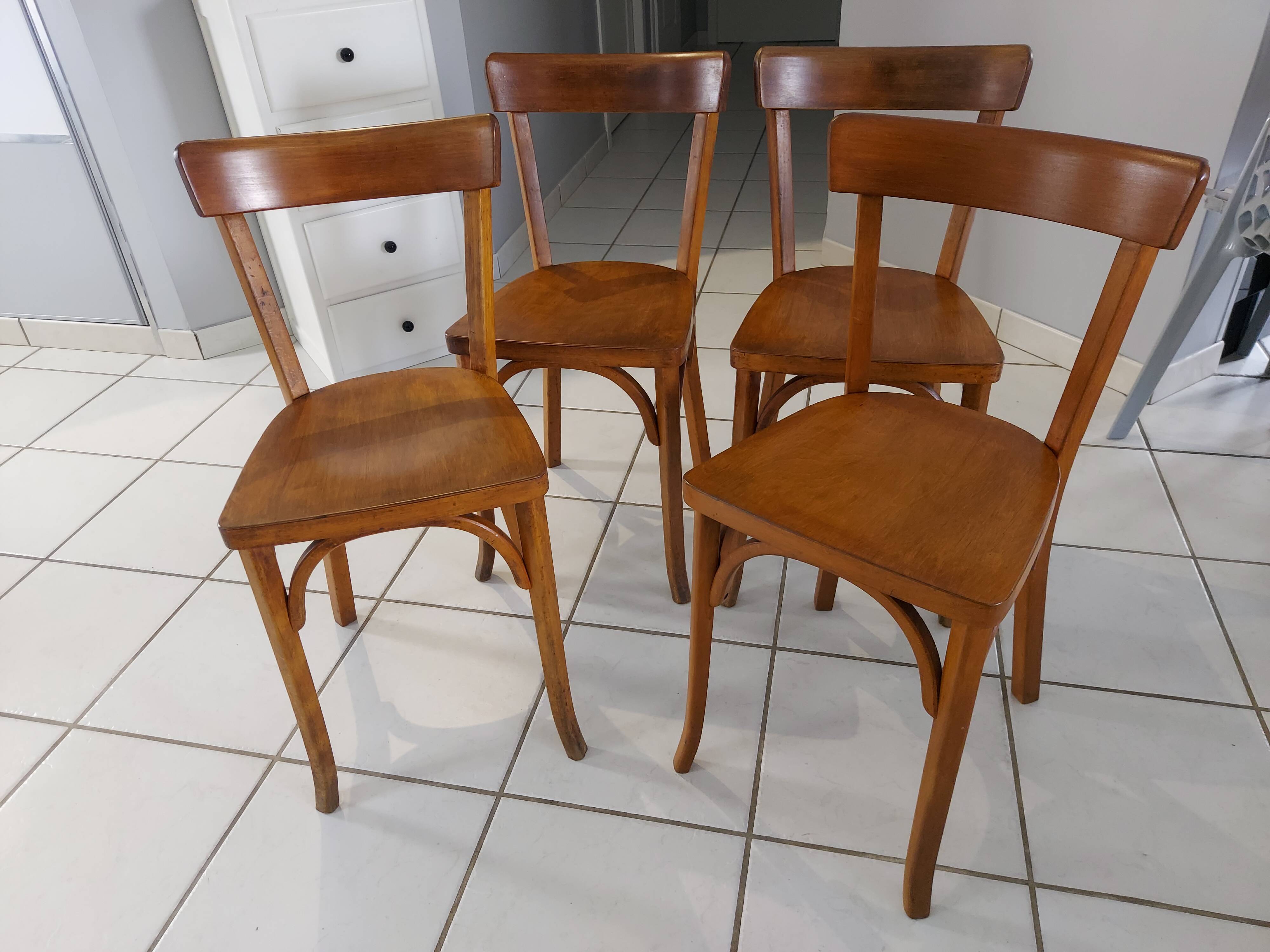 Suite of 4 chairs by Bistrot Baumann vintage 1960s