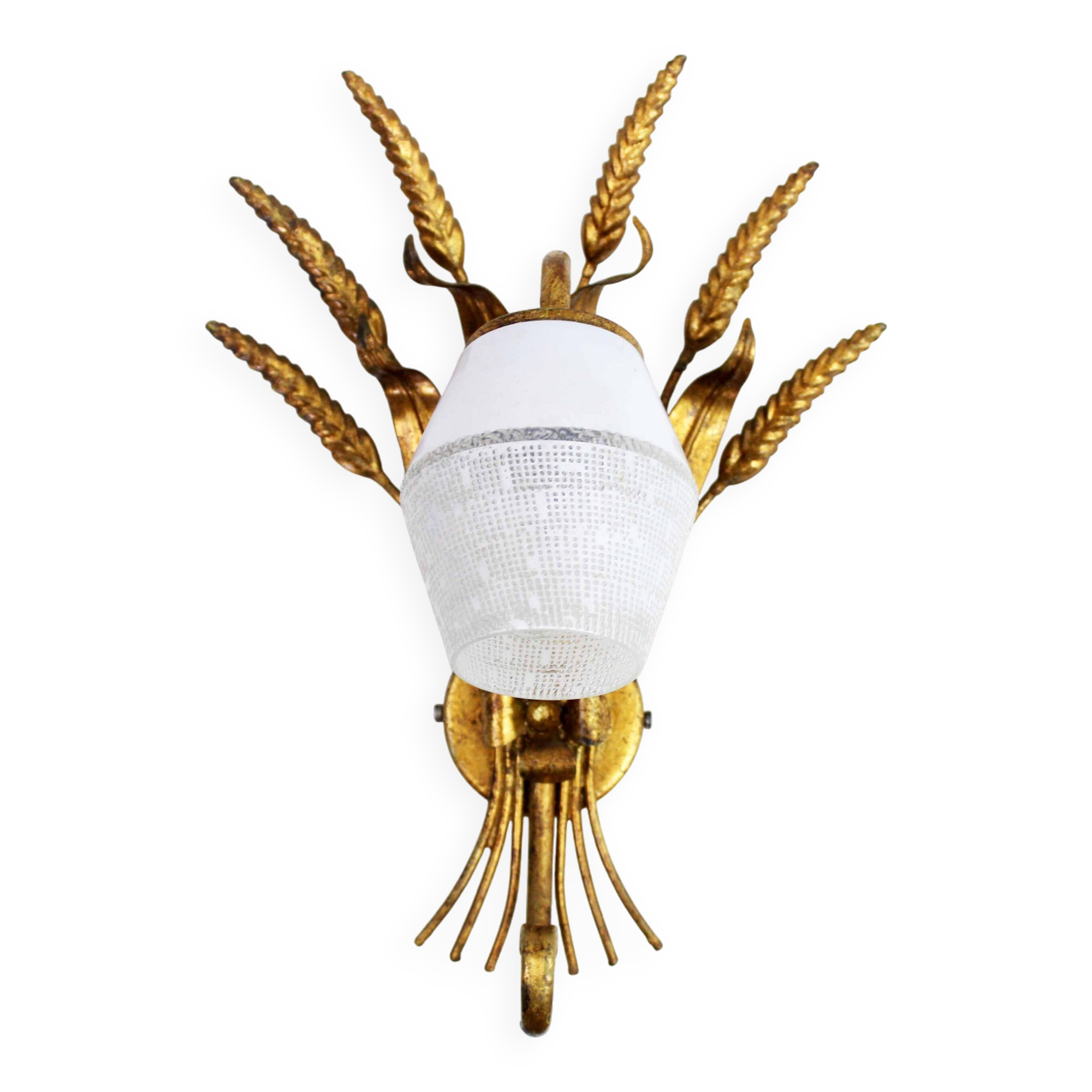 Gold leaf gilded metal wheat sheaf wall light 1950