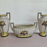 Planter with 2 art deco style slip vases