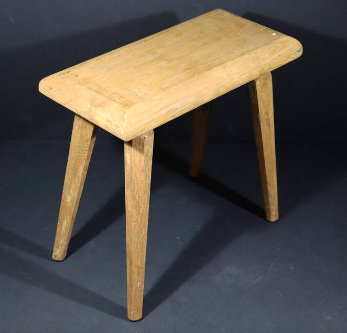 Set of 2 solid wood stools in French brutalist style.