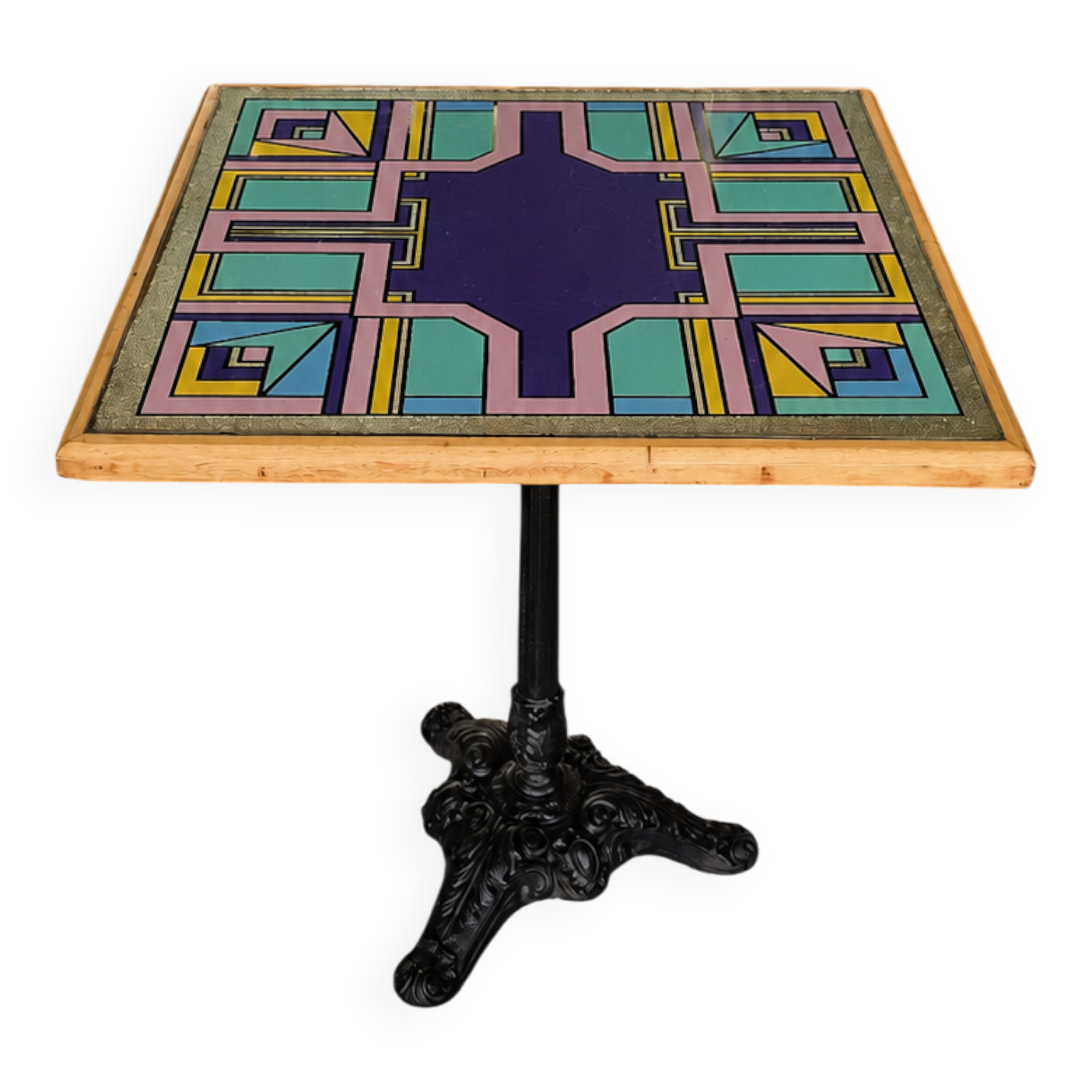 Bistro table with a hand-painted top by Bing, Cannes, 1990s.