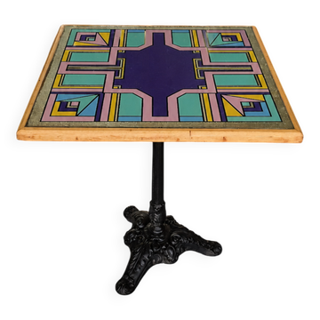 Bistro table with a hand-painted top by Bing, Cannes, 1990s.