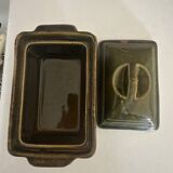 Vintage green majolica butter dish