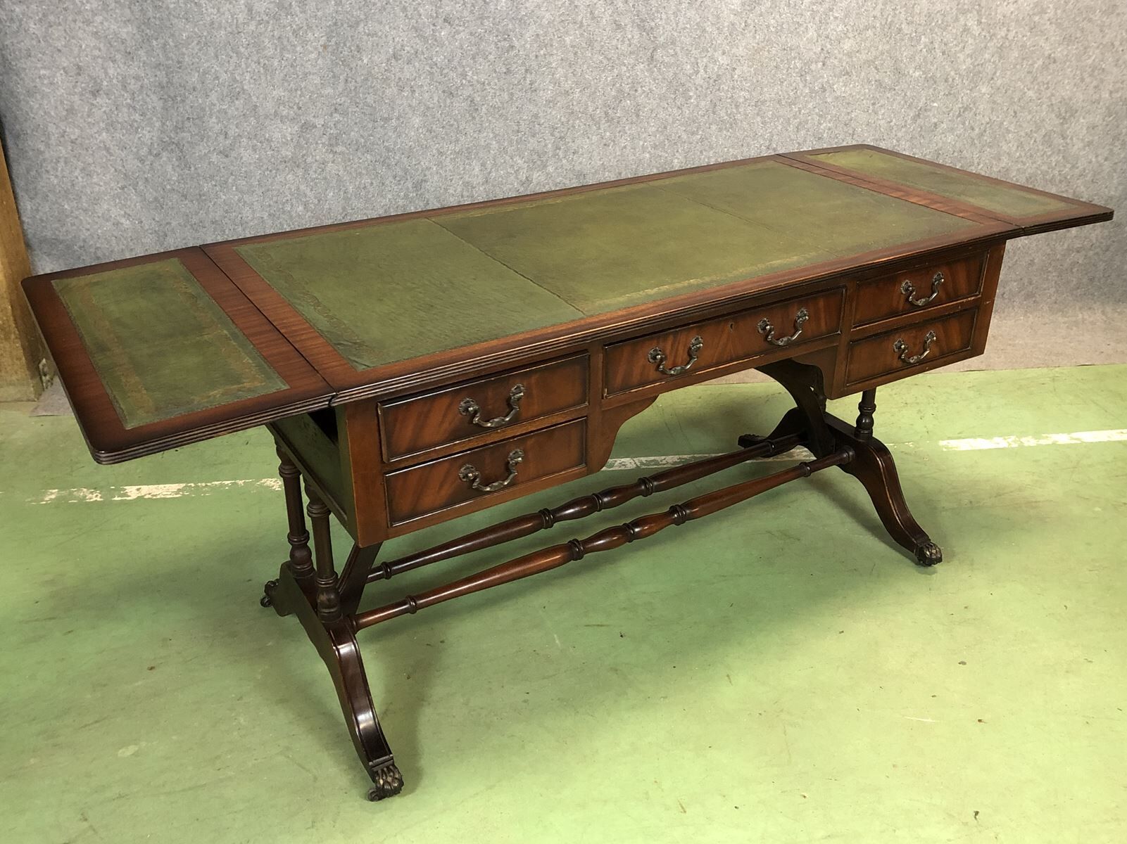 Folding desk English 50s mahogany and leather