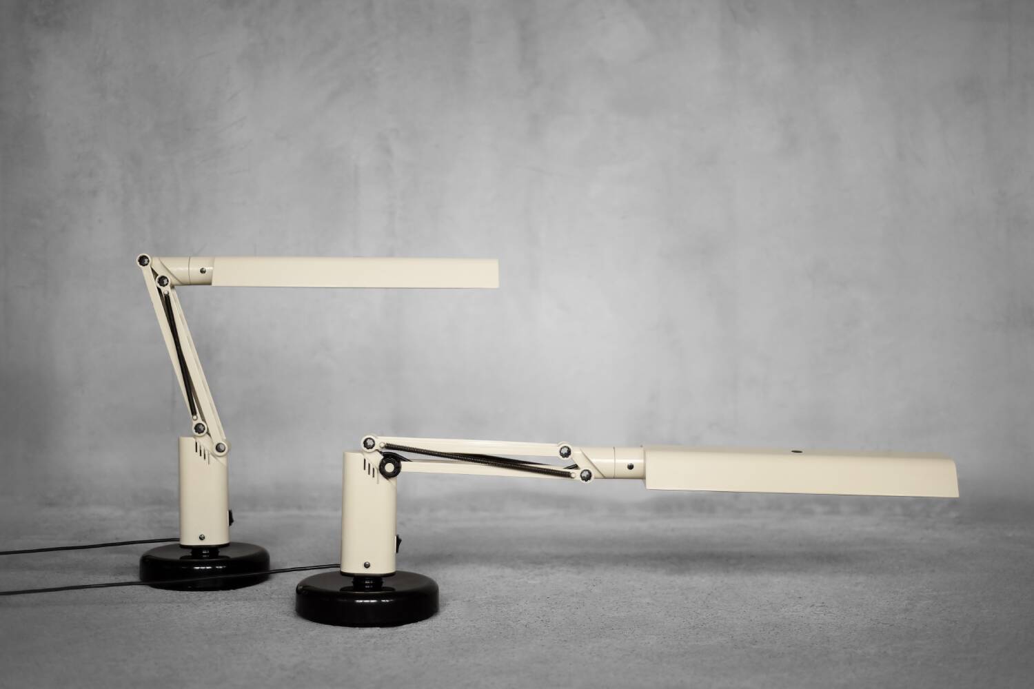 Beige plastic table lamp Lucifer, mid-century modern Scandinavian style.