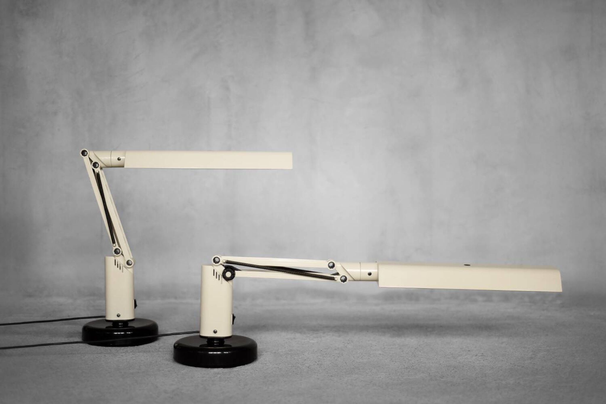 Beige plastic table lamp Lucifer, mid-century modern Scandinavian style.