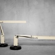 Beige plastic table lamp Lucifer, mid-century modern Scandinavian style.