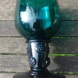 Six Roemer glasses in green blown crystal with "pastilles" decoration
