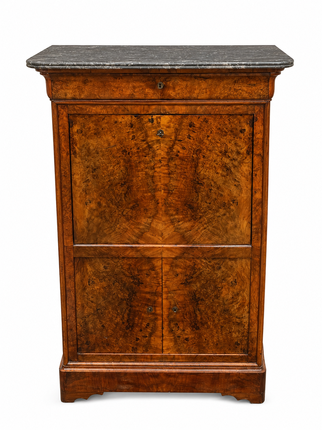 Louis Philippe secretary in walnut briar with marble top.