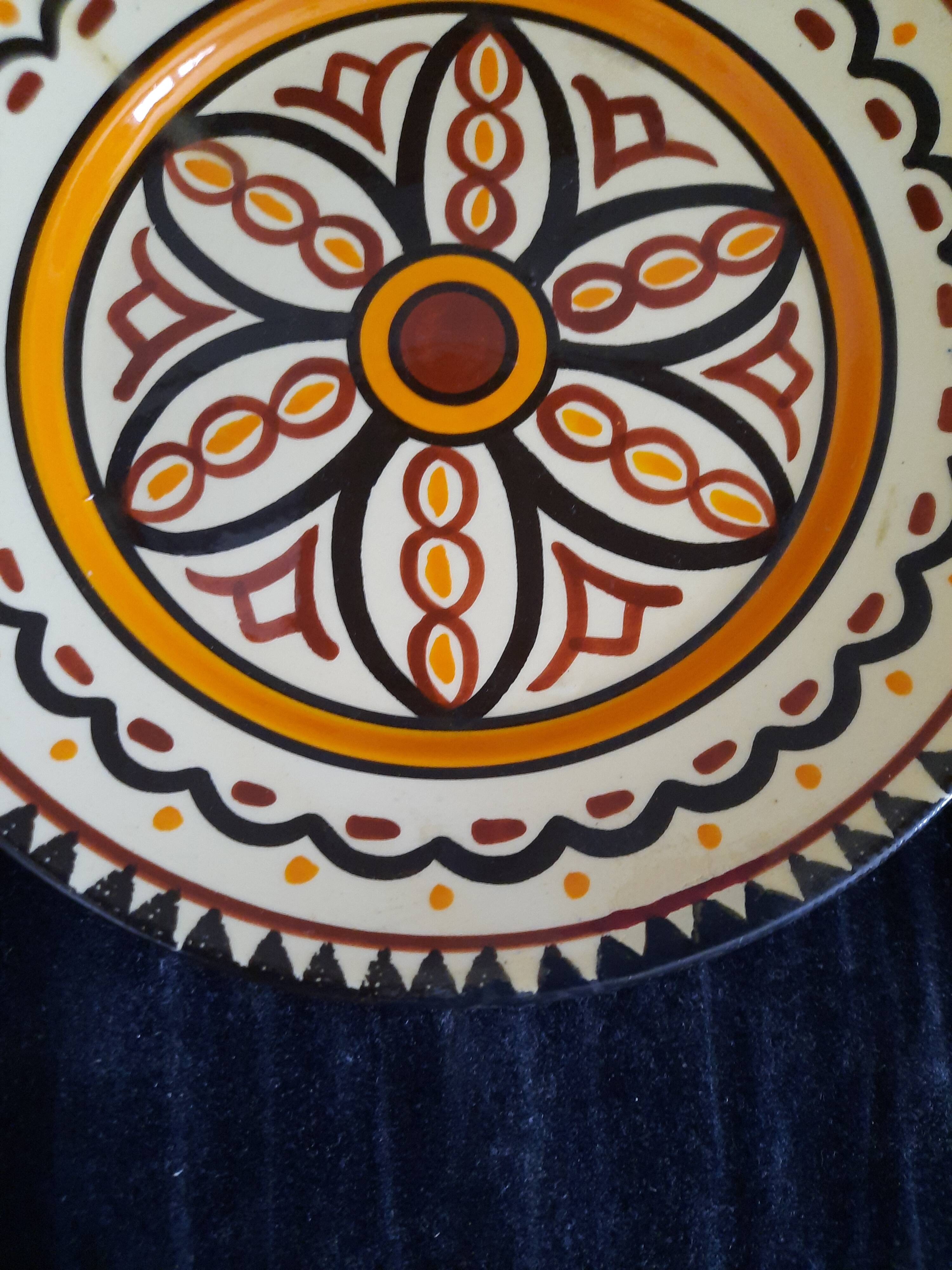 Old HB QUIMPER Plate Earthenware Geometric Rosette Decoration