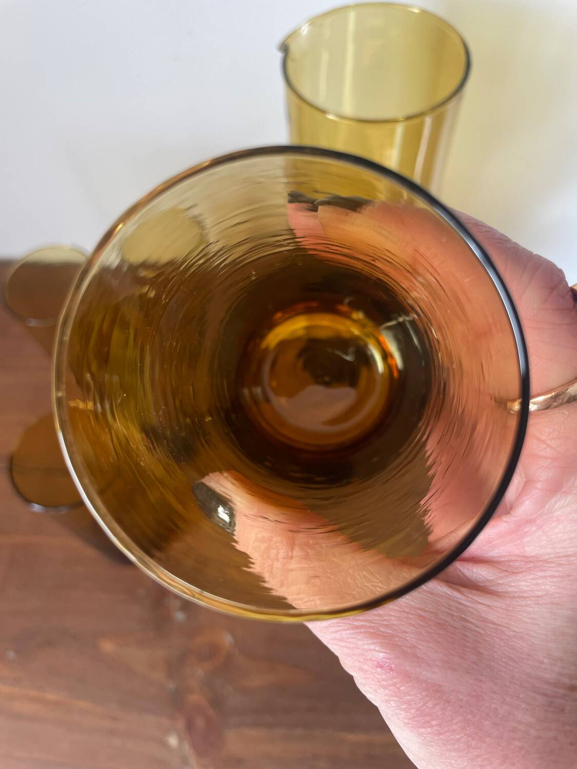 Amber blown glass orangeade service from the 1970s.