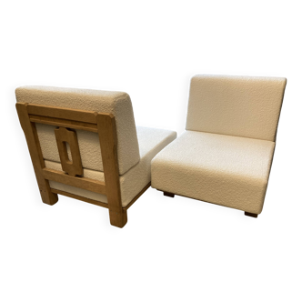 Pair of "Guillerme et Chambron" 1960' fireside chairs with remodeled seats and backrests
